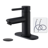 KPW Bathroom Faucets Stainless Steel Single Handle Matte Black Faucet Deck Mount 1 or 3 Hole with Deck and Pop-up Drain Water Supply Hoses