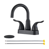 KPW Bathroom Sink Faucet 2 or 3 Hole Matte Black Centerset 4 Inch Bathroom Sink Faucet 2 Handle Plating Over ABS Plastic Non-Metallic Lavatory Bathroom Faucet with Pop up Drain Water Supply Hoses