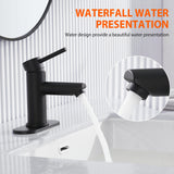 KPW Bathroom Faucets Stainless Steel Single Handle Matte Black Faucet Deck Mount 1 or 3 Hole with Deck and Pop-up Drain Water Supply Hoses