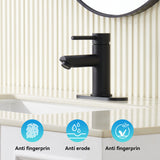 KPW Bathroom Faucets Stainless Steel Single Handle Matte Black Faucet Deck Mount 1 or 3 Hole with Deck and Pop-up Drain Water Supply Hoses