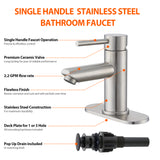 Brushed Nickel Bathroom Sink Faucets Single Hole Single Handle Stainless Steel Bathroom Faucet RV Faucet Deck Mount 1 Hole or 3 Holes with Pop-up Drains