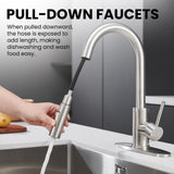 KPW Kitchen Sink Faucet with Sprayer Brushed Nickel Pull Down Kitchen Faucet High Arc Single Handle Stainless Steel 1 or 3 Hole, Kitchen Sink Faucets for Farmhouse Campervan Laundry RV