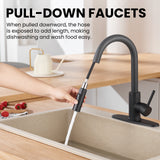 KPW Kitchen Faucets, Matte Black Kitchen Faucet with Pull Down Sprayer, High Arc Single Handle Stainless Steel Sink Faucets 1 or 3 Hole, Kitchen Sink Faucets for Farmhouse Campervan Laundry RV