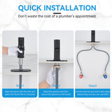 KPW Bathroom Faucets Stainless Steel Single Handle Matte Black Faucet Deck Mount 1 or 3 Hole with Deck and Pop-up Drain Water Supply Hoses