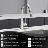 KPW Kitchen Sink Faucet with Sprayer Brushed Nickel Pull Down Kitchen Faucet High Arc Single Handle Stainless Steel 1 or 3 Hole, Kitchen Sink Faucets for Farmhouse Campervan Laundry RV