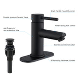 KPW Bathroom Faucets Stainless Steel Single Handle Matte Black Faucet Deck Mount 1 or 3 Hole with Deck and Pop-up Drain Water Supply Hoses
